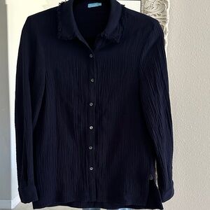 J. McLaughlin Classic Cotton Gauze Navy Button-Down Shirt